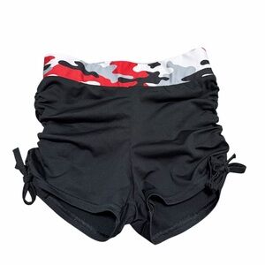 Varsity Cheer/Dance Practice Shorts | Black with Camo Waistband | Size YM